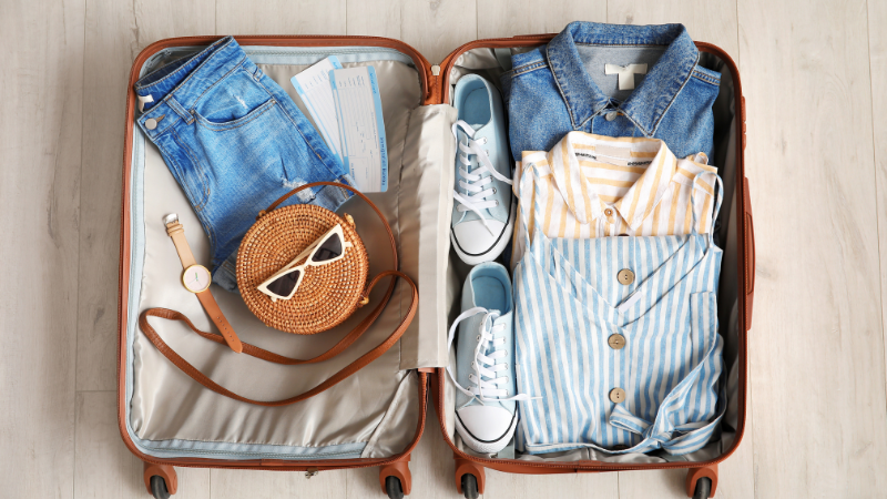 Valise de voyage avec des vêtements bien organisés