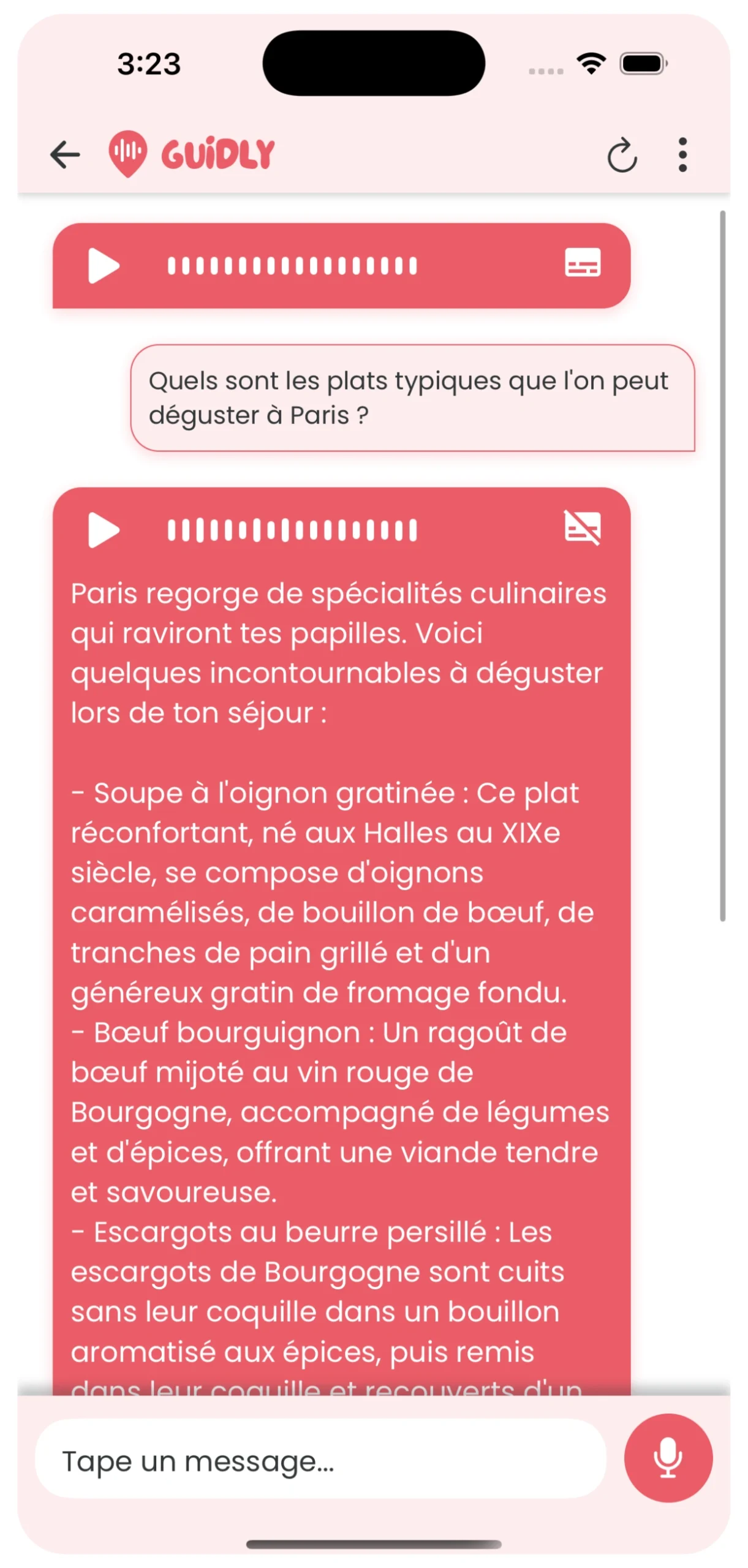Paris screen shot application audio guide questions