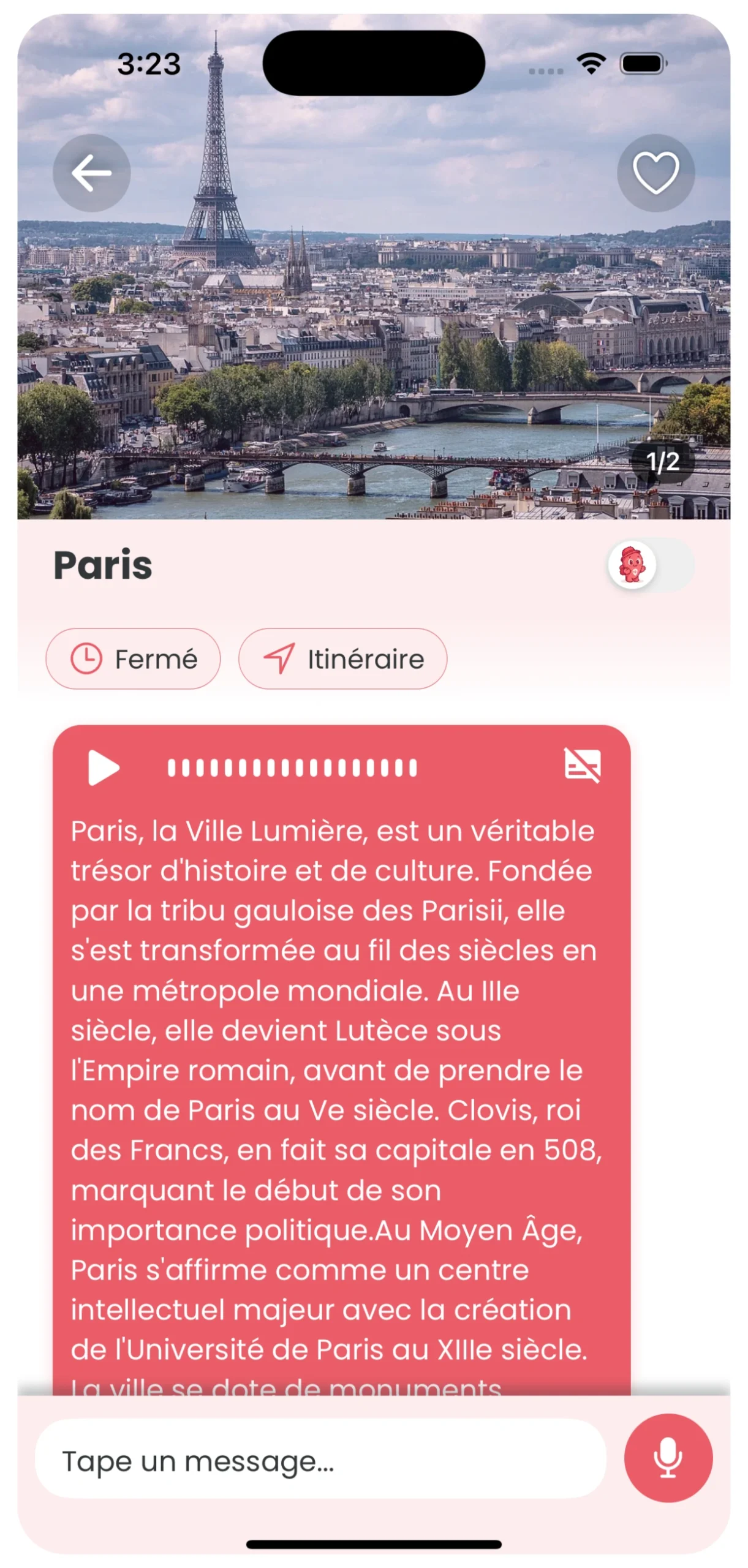 Paris screen shot application audio guide